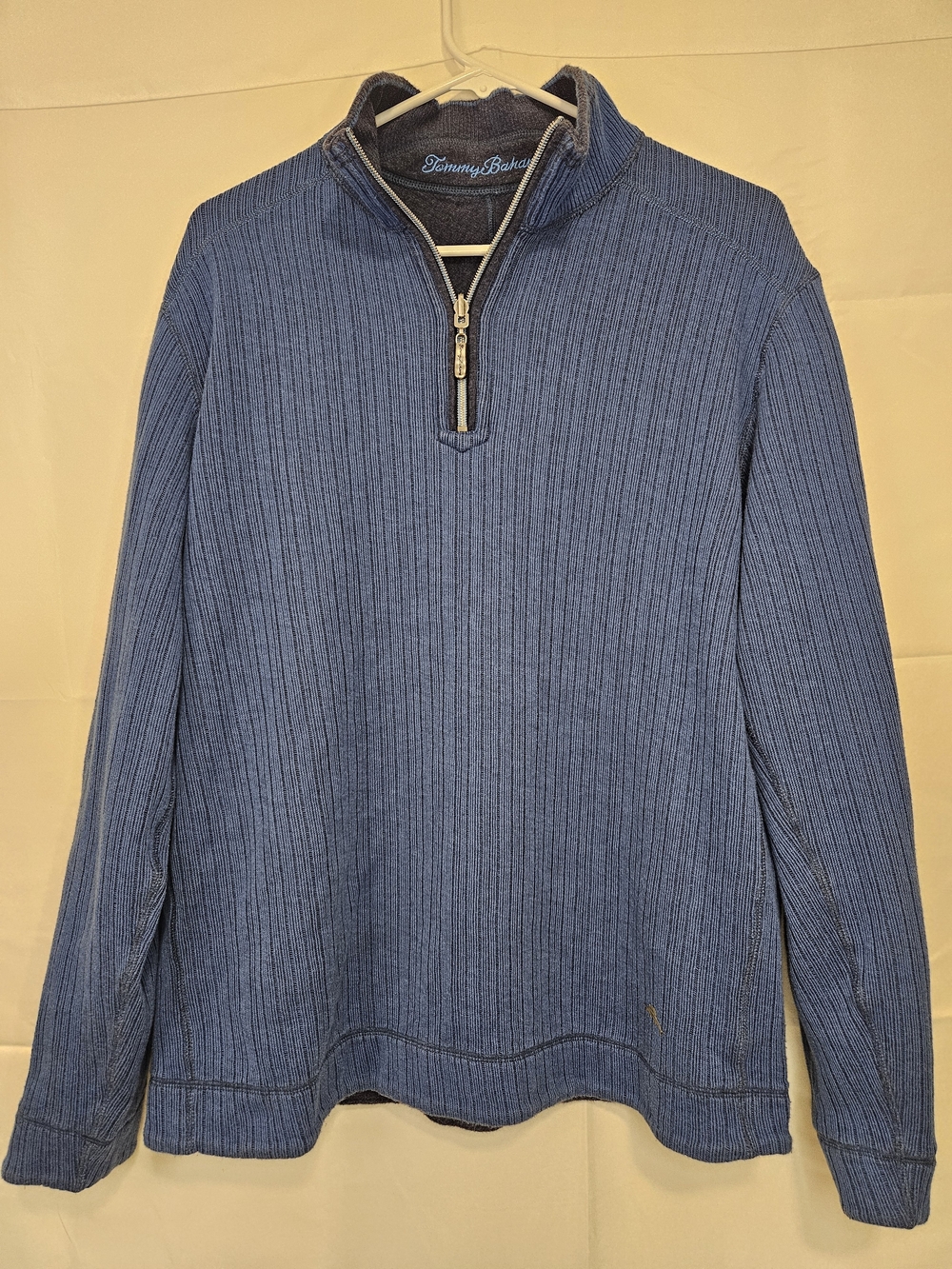 Tommy Bahama Men’s Revesible Indigo Ribbed Quarter-Zip Pullover Light/Dark Blue